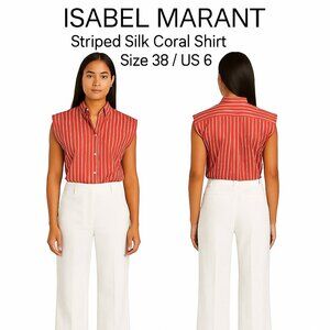 Isabel Marant Étoile Striped Silk Coral Button-Up Shirt, Size 38 / US 6 – Design